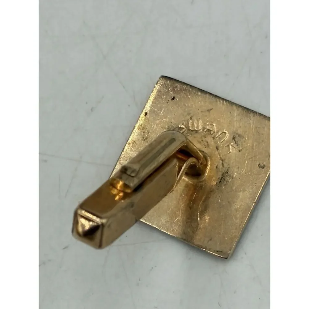 Vintage Swank Cufflinks Black Gold Geometric Art Deco Square Mid Century